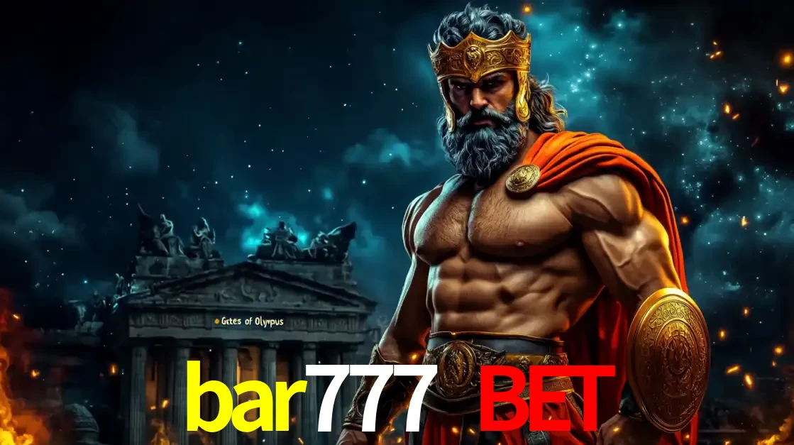O poderoso Zeus do jogo de slot Gates of Olympus em frente ao seu templo, pronto para lançar multiplicadores divinos e prêmios épicos no cassino online bar777 bet.