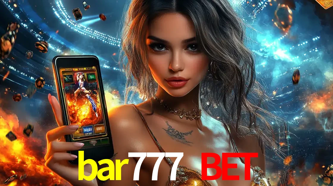 Mulher segurando um celular com um jogo de slot em destaque, tendo como fundo um estádio vibrante, simbolizando a emoção de jogar no cassino móvel bar777 bet.